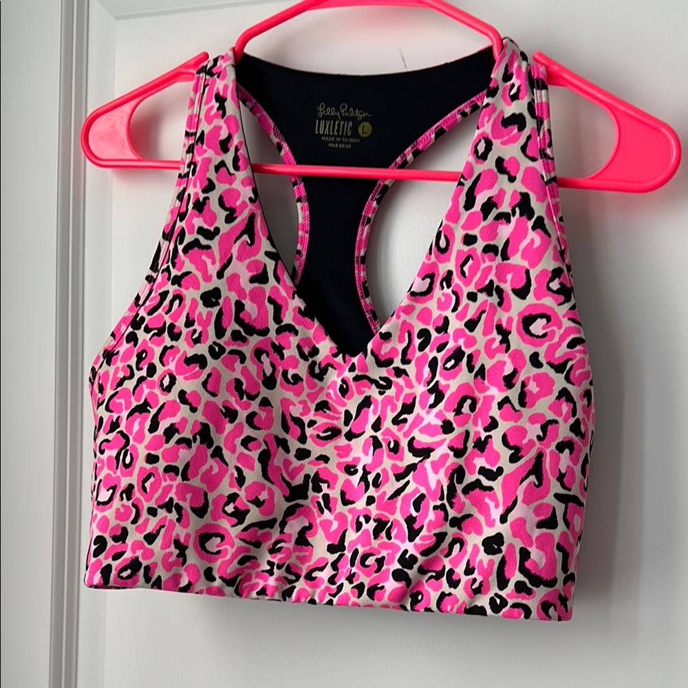 Pink Leopard Print Sports Bra